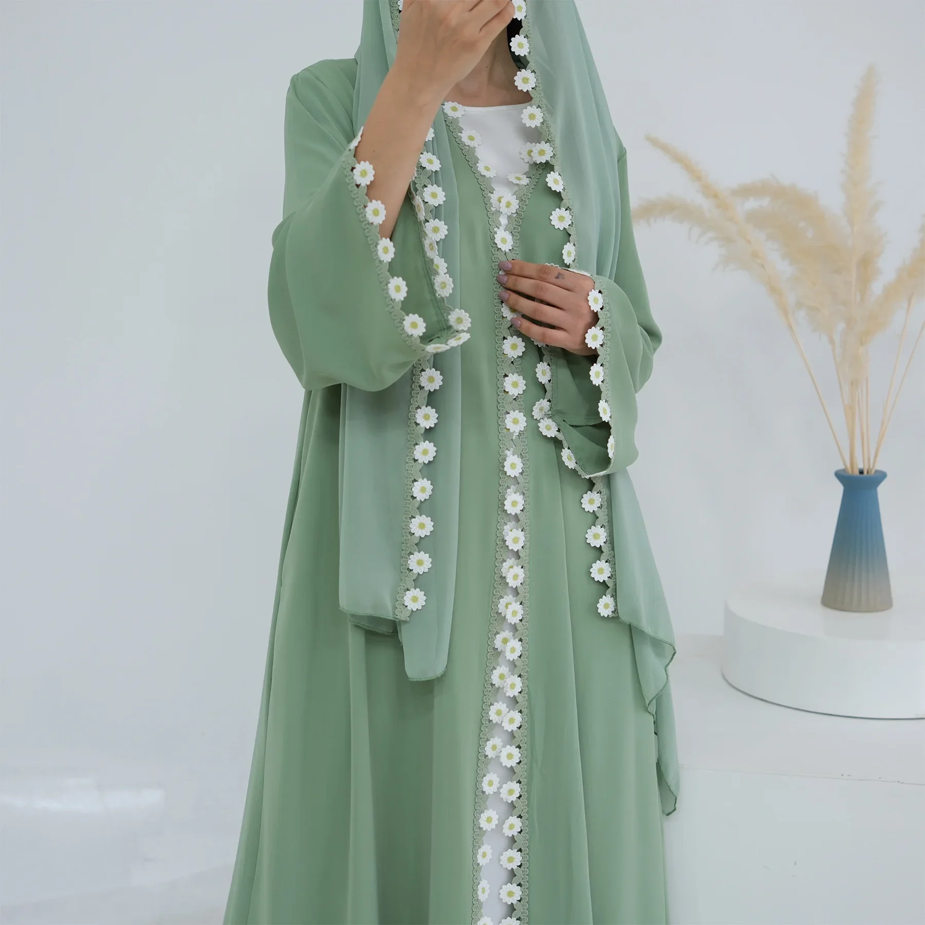 Flower Dubai Abayas Turkey Kaf - đánh giá và giá Embroidery Kebaya