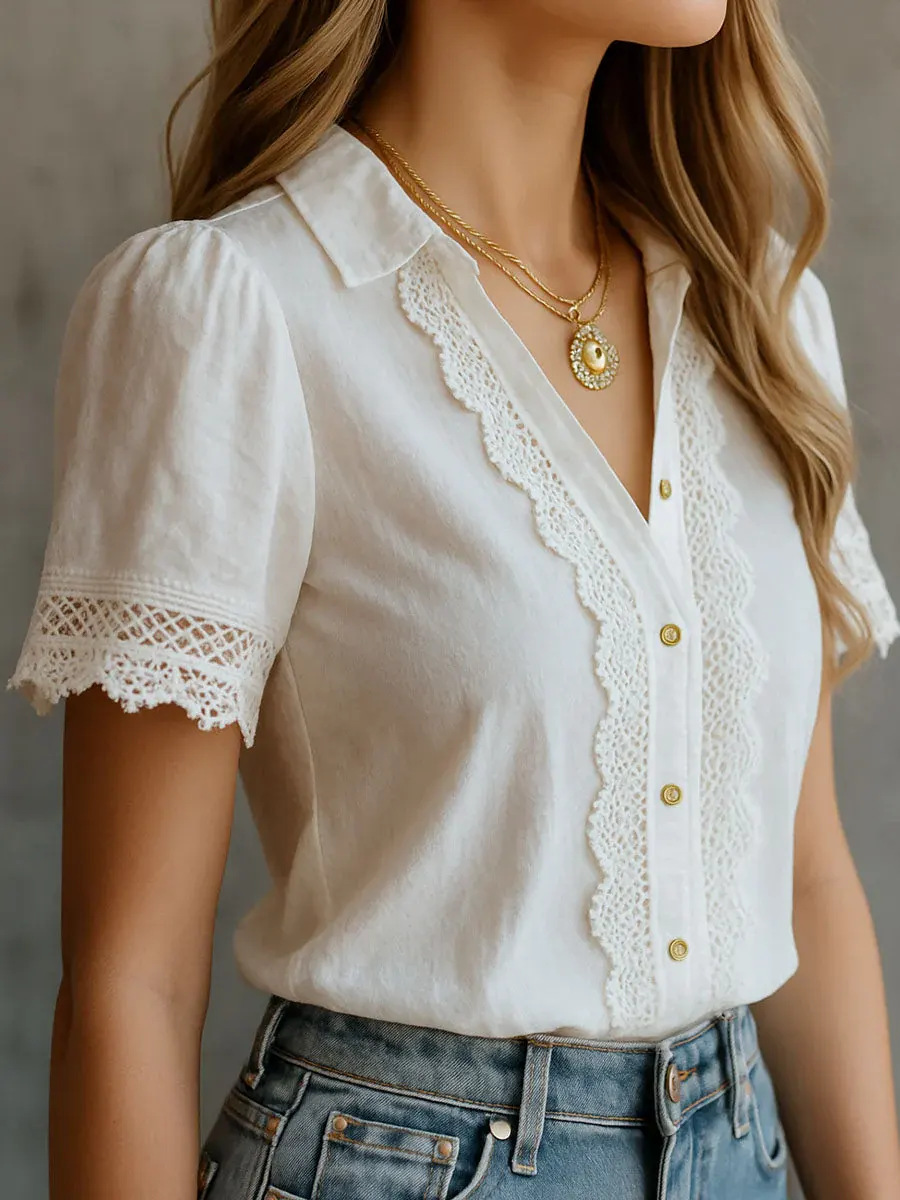 Elegant Women's Shirts Casual  - đánh giá và giá Embroidery Cotton Shirt