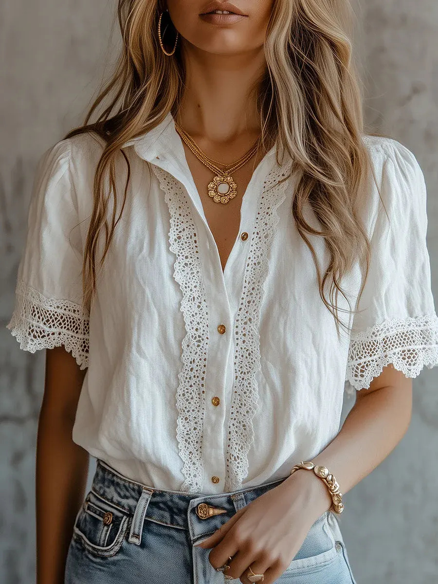Elegant Women's Shirts Casual  - đánh giá và giá Embroidery Cotton Shirt