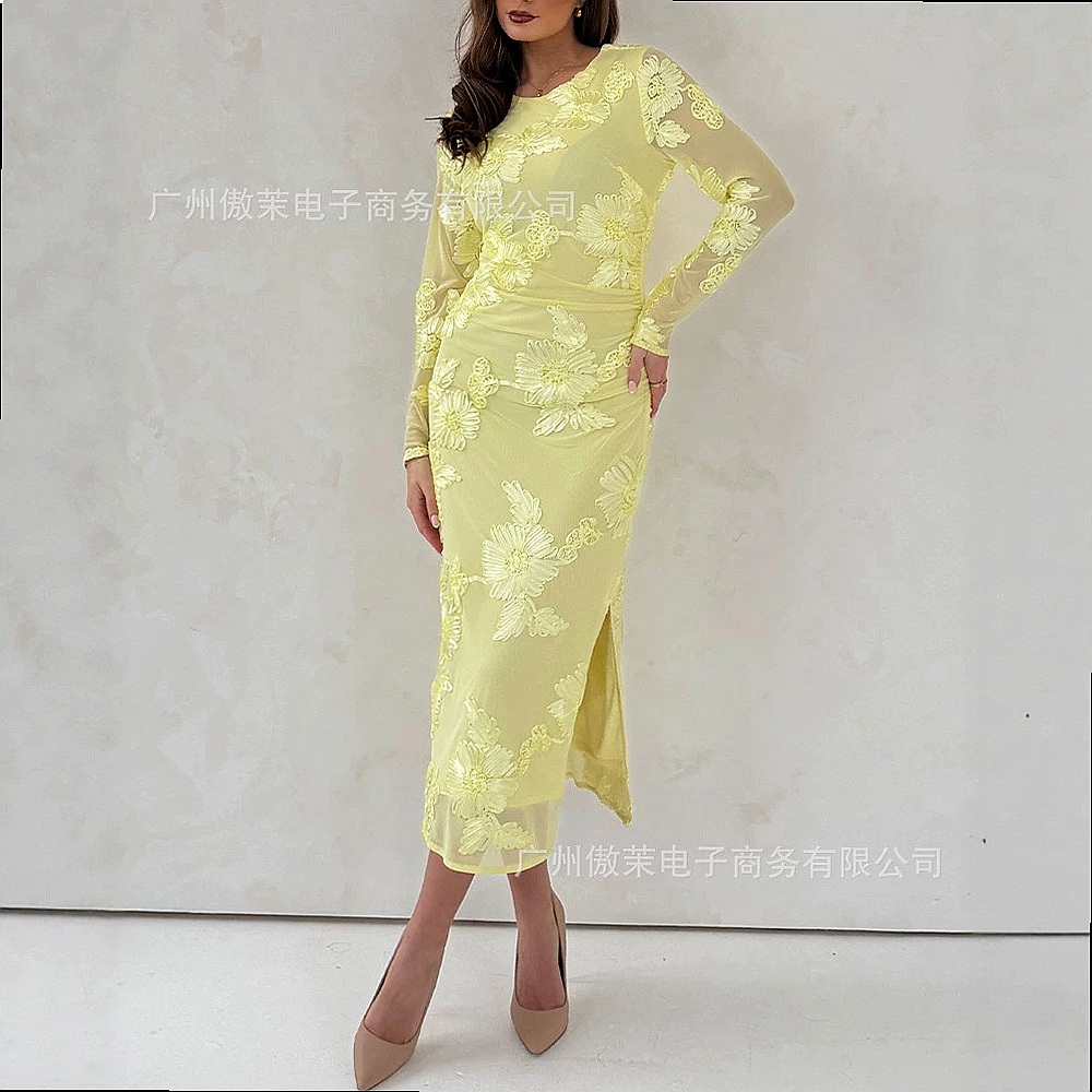 Bright Yellow 3D Floral Embroi - đánh giá và giá Embroidery Yellow Dress