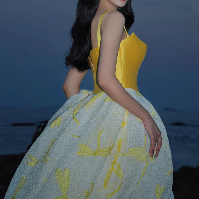 Elegant Yellow Satin Top Pagea - đánh giá và giá Embroidery Yellow Dress