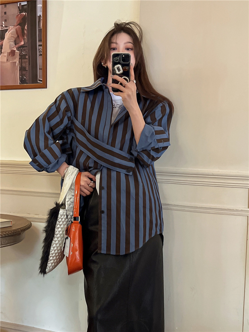 Korean striped shirt with asym - đánh giá và giá Embroidery Online