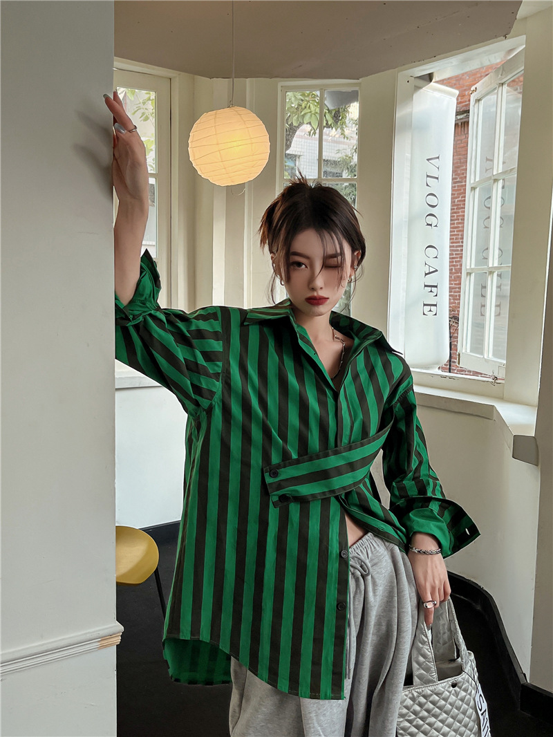Korean striped shirt with asym - đánh giá và giá Embroidery Online